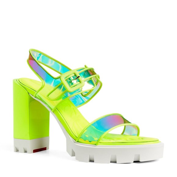 Christian Louboutin LOUBI DUNISS LUG 100 PVC Patent Platform Heels Sandals - Picture 2 of 16